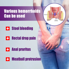 Herbal hemorrhoid relief spray bottle with green and white packaging, designed for soothing hemorrhoid symptoms.