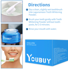 Close-up of a jar of My Store teeth whitening brightening powder with a scoop, showing the white powder inside.
