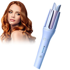 Automatic electric hair curler and waver iron in black with digital controls and ceramic barrel for curling and waving hair.