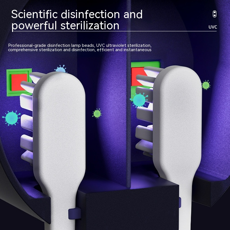 UV toothbrush sanitizer by My Store showing a sleek white device with a transparent lid for disinfecting toothbrushes.