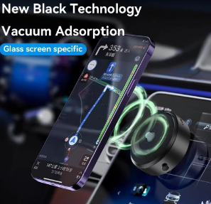 Double-sided magnetic car mount for mobile phones, featuring a sturdy design and easy one-handed operation.