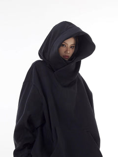 Gray loose high collar fleece-lined hoodie from My Store, featuring a relaxed fit and cozy fleece interior.