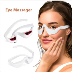 Red light eye massager from My Store with ergonomic design and adjustable straps, shown in a close-up view.