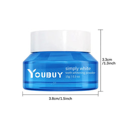 My Store YOUBUY Teeth Whitening Brightening Powder in a clear jar with a scoop, showing the white powder inside.