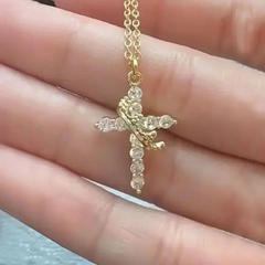 Gold Crown Cross Necklace from My Store featuring a detailed cross pendant with crown accents on a delicate chain.