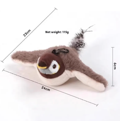 Soft plush bird pet toy with colorful feathers, designed for cats and small dogs to play and cuddle.