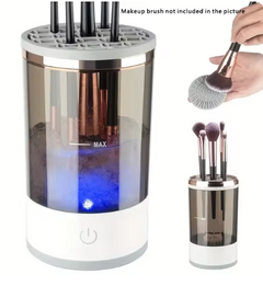 Rechargeable automatic makeup brush cleaner and washer from My Store, showing the compact device and cleaning brush in action.