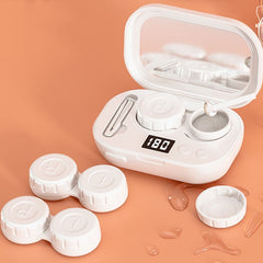Ultrasonic contact lens cleaner from My Store showing the device with transparent lid and cleaning basket inside.