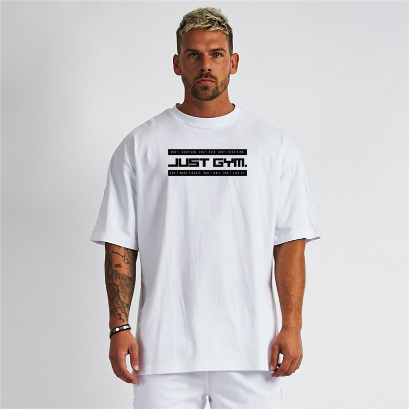 Men's bodybuilding sports T-shirt with five-point sleeve style and round neck, designed for active wear, from My Store.