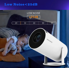Portable projector from My Store displaying a bright image on a wall in a home entertainment setup.