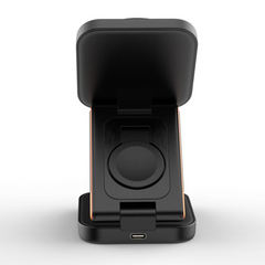Wireless 3-in-1 folding charger from My Store with charging pads for phone, smartwatch, and earbuds, compact and portable design.