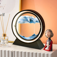 Moving sand art landscape table lamp with colorful sand flowing inside a glass container, creating a dynamic, calming display.