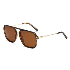 Classic dual-beam men's fashion sunglasses with sleek frames, displayed on a linen casual set background.