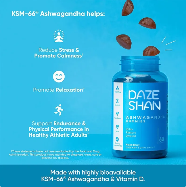 Calm Boost Ashwagandha Gummies by My Store, featuring a colorful jar with orange and green gummies on a white background.