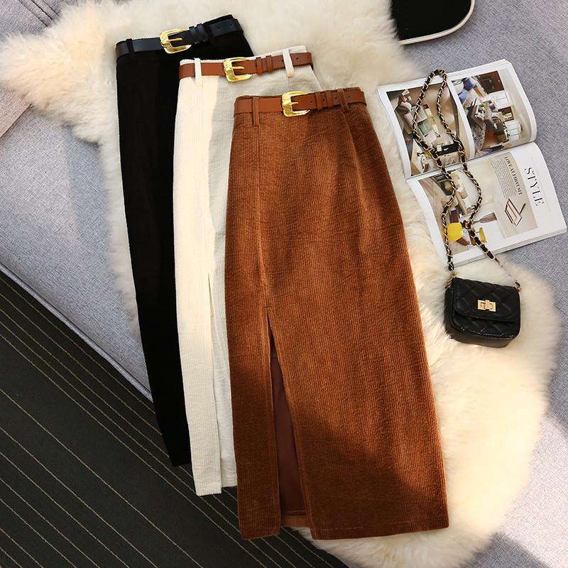 High waist A-line corduroy skirt for women in a stylish design, featuring a classic beige color and a comfortable fit.