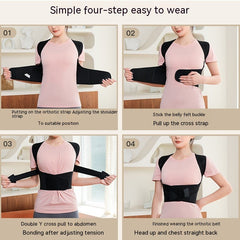 Unisex posture corrector back brace with adjustable straps and support pads, designed to improve spinal alignment and posture.