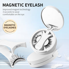 Magnetic false eyelashes set with applicator, featuring sleek black lashes and a magnetic applicator for easy application.