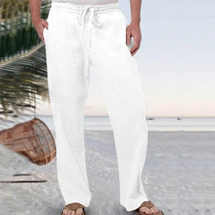 Mens Loose Casual Straight-Leg Linen Sweatpants
