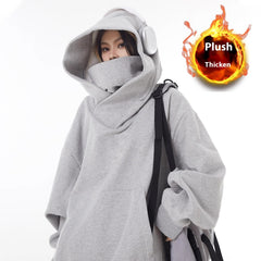 High collar fleece-lined hoodie from My Store, showcasing a cozy, loose fit with soft fleece interior and casual style.