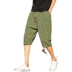 Men's casual loose linen cropped pants from My Store, light and breathable trousers with a relaxed fit and cropped length.