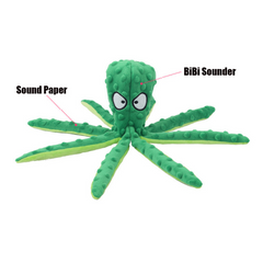 Interactive bite-resistant plush octopus pet toy with multiple tentacles, suitable for dogs and cats for play and chewing.