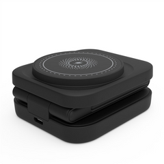 3-in-1 foldable wireless charger by My Store showing a compact, foldable design with charging pads for phone, watch, and earbuds.