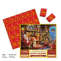 Merry Jigsaw Advent Calendar Puzzle by My Store showing a festive Christmas scene with numbered puzzle pieces and holiday decorations.