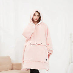 Heated hoodie blanket from My Store featuring a cozy, soft fabric with built-in heating elements for warmth and comfort.