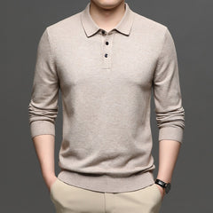 Men's lapel knit pullover sweater in a classic design, featuring a cozy fit and stylish collar, perfect for casual wear.