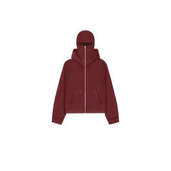 Men's hooded zip-up baseball jacket in navy with front pockets and ribbed cuffs, stylish and comfortable casual outerwear.