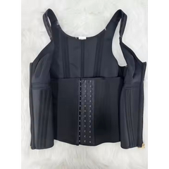 Mesh waist slimming three-breasted shapewear corset in black with adjustable straps and supportive design