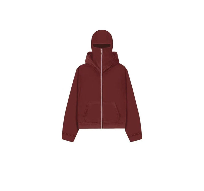 Men's hooded zip-up baseball jacket in navy with front pockets and adjustable drawstring hood, by My Store.