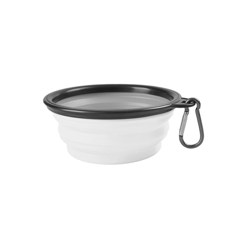 SiftFinds collapsible silicone dog bowl for pets, shown folded and expanded, ideal for travel and outdoor use.