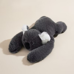 Colorful plush toy set featuring panda, koala, sloth, dinosaur, bear, and small panda stuffed dolls for kids.