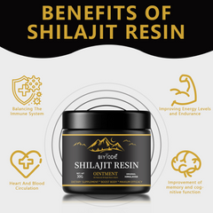 Pure 30g natural Shilajit resin from My Store, showing dark, sticky resin in a clear container on a neutral background.