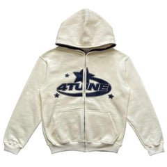 Star printed zip-up hoodie from My Store featuring a casual design with a front zipper and star patterns on soft fabric.