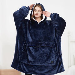 Heated hoodie blanket from My Store, showing cozy, electric-warming hoodie with soft fabric and control buttons on the front.