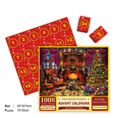 Merry Jigsaw Advent Calendar Puzzle by My Store showing festive holiday scenes with numbered doors and colorful puzzle pieces