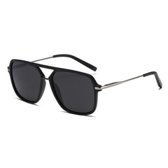 Classic dual-beam men's fashion sunglasses with linen casual set, featuring stylish frames and comfortable design.