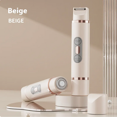 Dual-head electric shaver and epilator for women, with bikini, underarm, facial, lip, and leg hair removal.