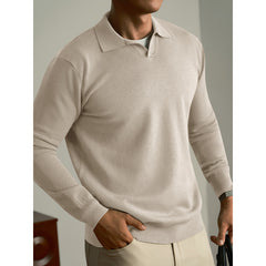 Linen casual men's sweater set in neutral tones, perfect for fall and winter, designed for comfortable, stylish everyday wear.