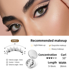 Magnetic false eyelashes set with applicator, featuring sleek black lashes and a magnetic applicator tool for easy application.