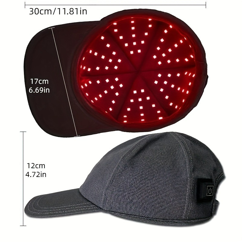 Red Light Therapy Cap by My Store showing a close-up of the black cap with red LED lights for scalp treatment.