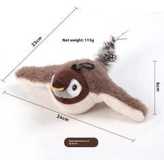 Colorful flapping bird cat toy with feathers and tail, designed to entertain cats and stimulate their natural hunting instincts.