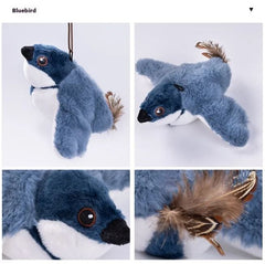 Flapping bird cat toy with colorful feathers and moving wings, designed to entertain and engage cats during play.
