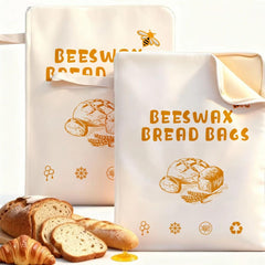 Cotton linen bread bag with drawstring closure, white and beige fabric, ideal for storing fresh bread.