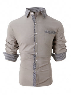 Men's casual long-sleeve shirt with a relaxed fit in a solid color, featuring a button-down collar and chest pocket.