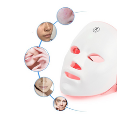 LED therapy face mask by My Store for skin rejuvenation, shown in a sleek design with adjustable straps and multiple LED panels.