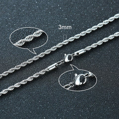 Twisted Rope Figaro Necklace with silver finish, showcasing intricate chain links and elegant design.