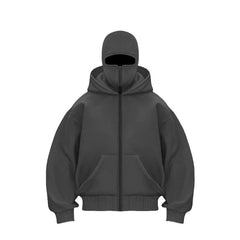Men's hooded zip-up baseball jacket in navy blue with front pockets and adjustable drawstrings, casual sportswear by My Store.